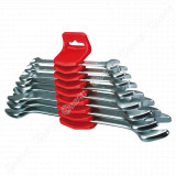 Serie di 8 chiavi a forchetta doppie da 6x7-8x9-10x11-12x13-14x15-16x17-18x19-20x22 mm fornite in supporto in plastica. 